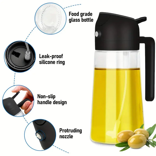 2 in 1 Oil Sprayer & Dispenser Bottle (500ml) With Glass Body