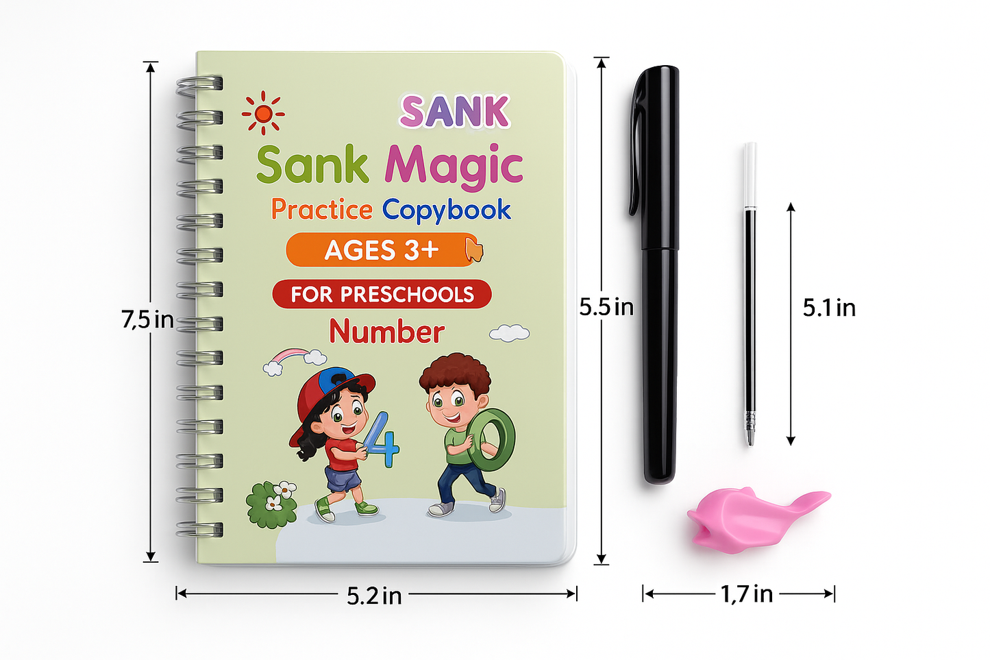 Sank Magic Practice Copybook (4 BOOKS,1 PEN,1 GRIP,10 REFILL) Pack of 1